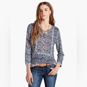 Lucky Brand Blue and Pink Block Floral Top in EUCx